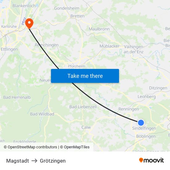 Magstadt to Grötzingen map