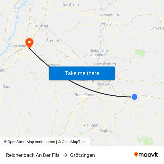 Reichenbach An Der Fils to Grötzingen map