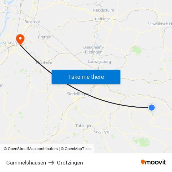 Gammelshausen to Grötzingen map