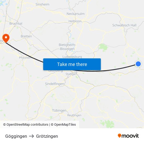 Göggingen to Grötzingen map
