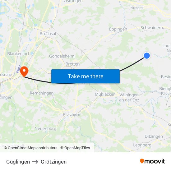 Güglingen to Grötzingen map