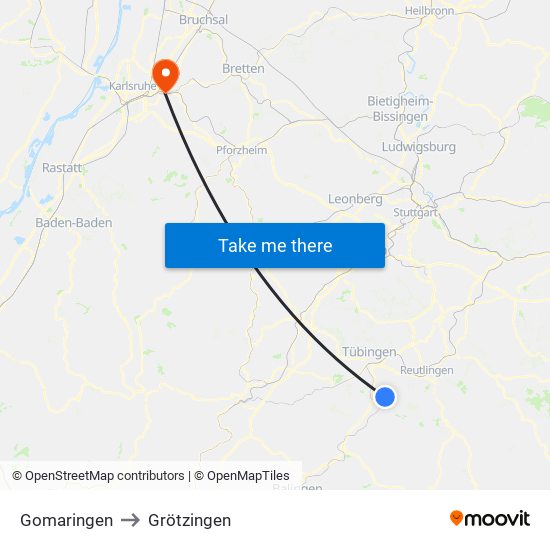 Gomaringen to Grötzingen map