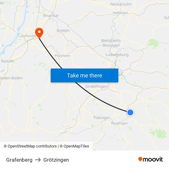 Grafenberg to Grötzingen map