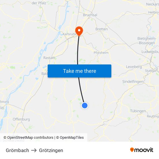 Grömbach to Grötzingen map