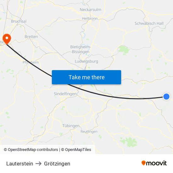 Lauterstein to Grötzingen map