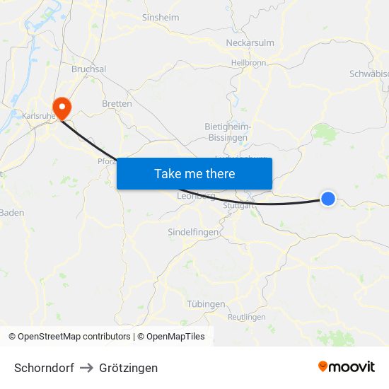 Schorndorf to Grötzingen map