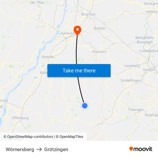 Wörnersberg to Grötzingen map