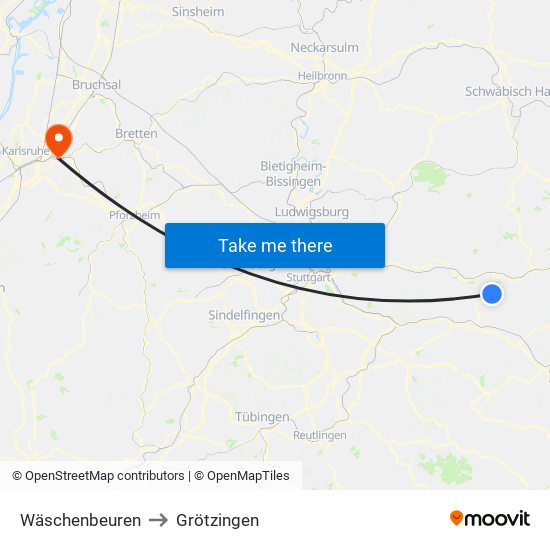 Wäschenbeuren to Grötzingen map