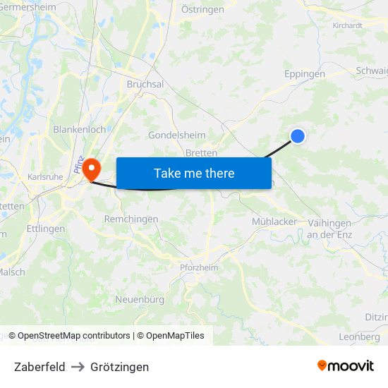 Zaberfeld to Grötzingen map
