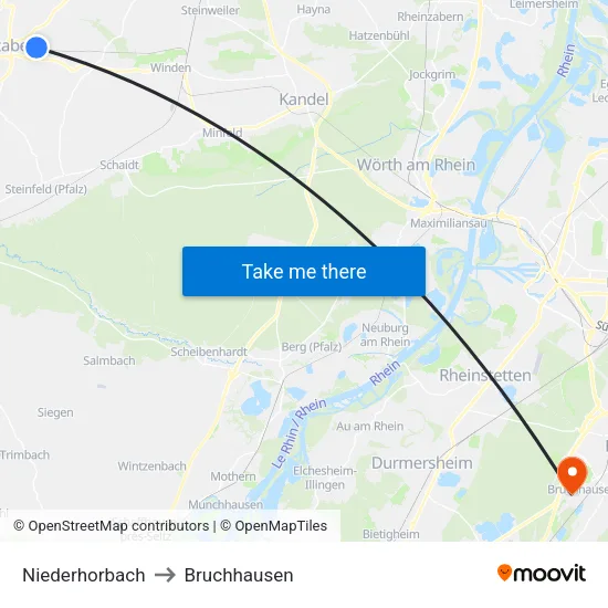 Niederhorbach to Bruchhausen map