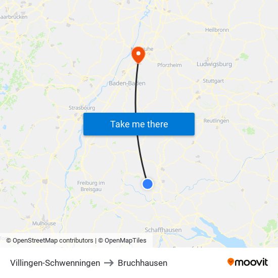 Villingen-Schwenningen to Bruchhausen map