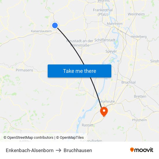 Enkenbach-Alsenborn to Bruchhausen map