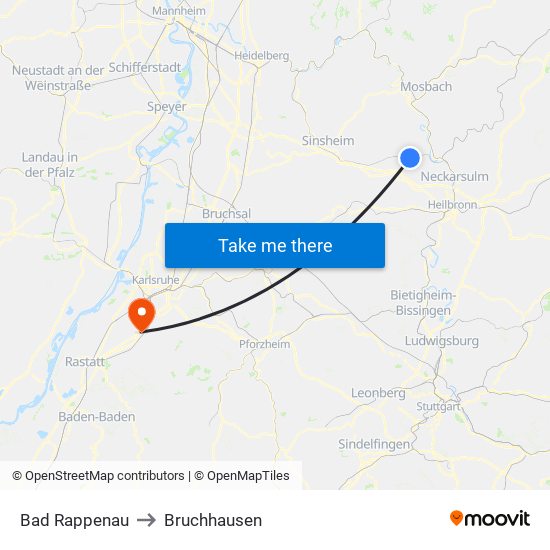 Bad Rappenau to Bruchhausen map