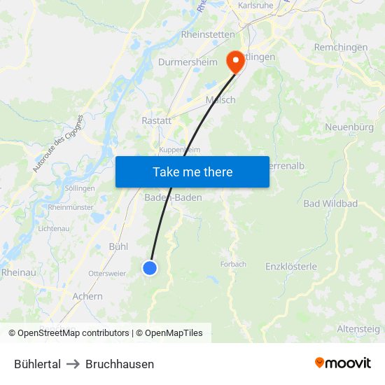 Bühlertal to Bruchhausen map