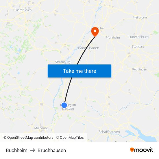 Buchheim to Bruchhausen map