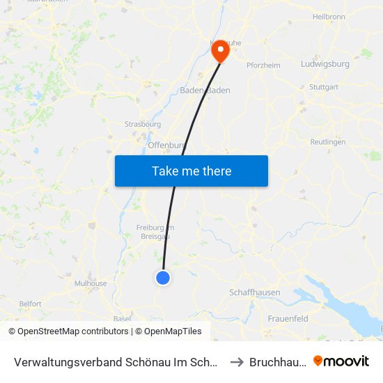 Verwaltungsverband Schönau Im Schwarzwald to Bruchhausen map