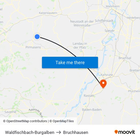 Waldfischbach-Burgalben to Bruchhausen map