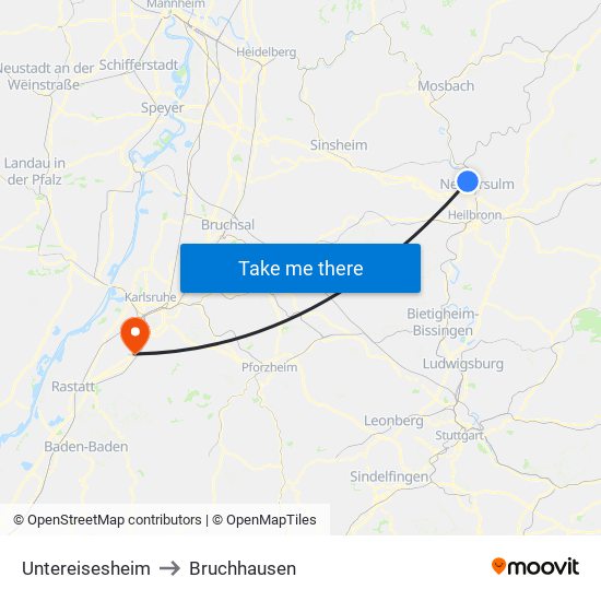 Untereisesheim to Bruchhausen map