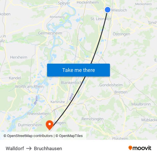 Walldorf to Bruchhausen map