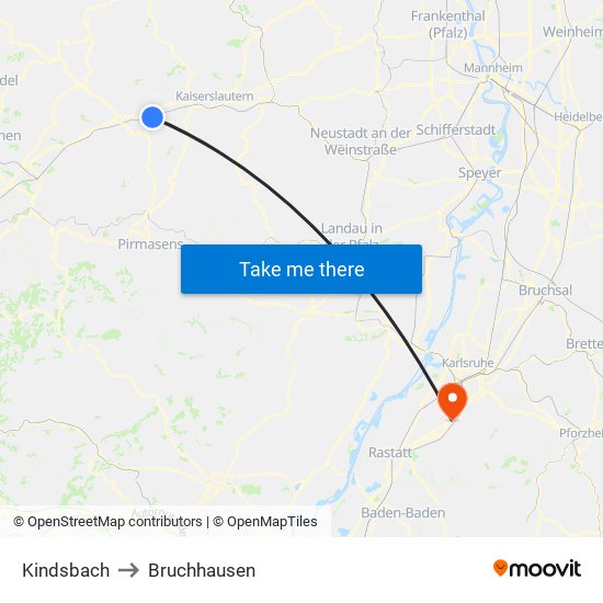 Kindsbach to Bruchhausen map