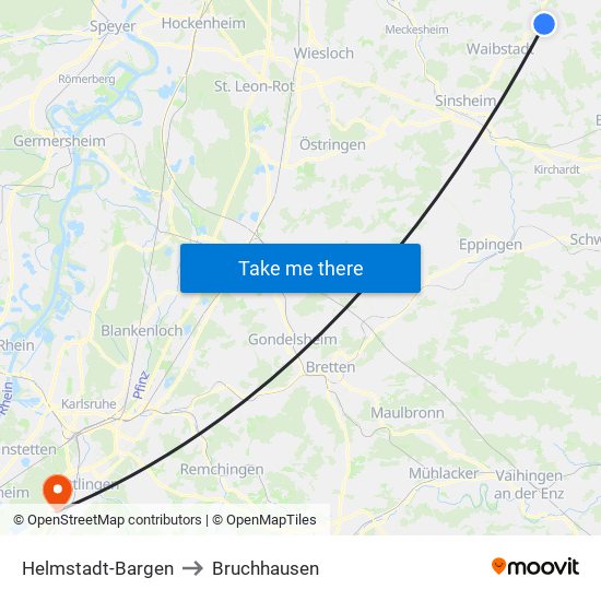 Helmstadt-Bargen to Bruchhausen map