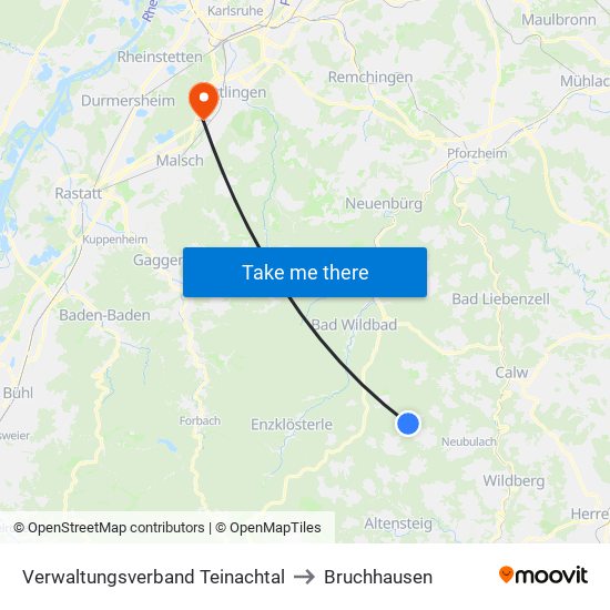 Verwaltungsverband Teinachtal to Bruchhausen map