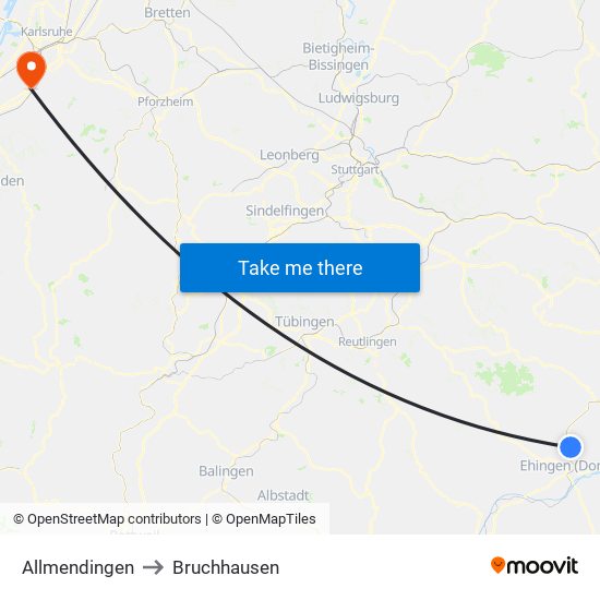 Allmendingen to Bruchhausen map