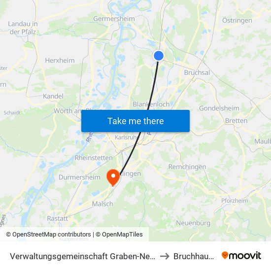 Verwaltungsgemeinschaft Graben-Neudorf to Bruchhausen map