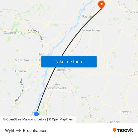 Wyhl to Bruchhausen map