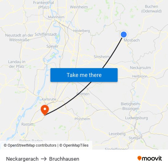 Neckargerach to Bruchhausen map