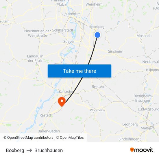 Boxberg to Bruchhausen map