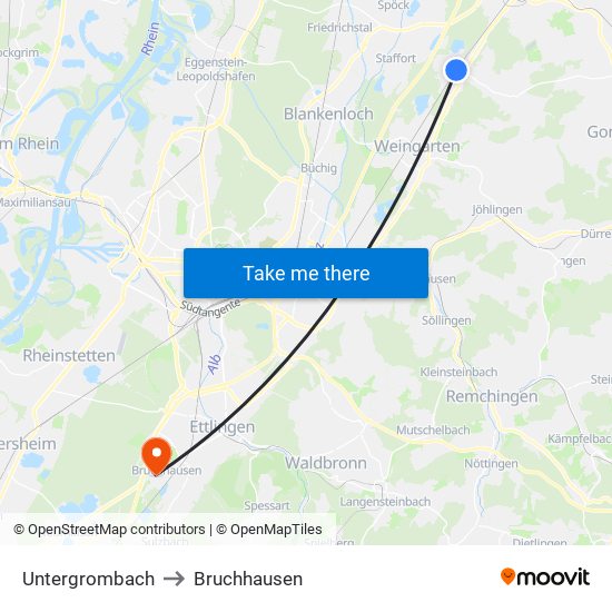 Untergrombach to Bruchhausen map
