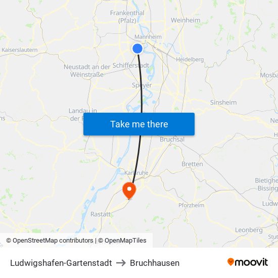 Ludwigshafen-Gartenstadt to Bruchhausen map