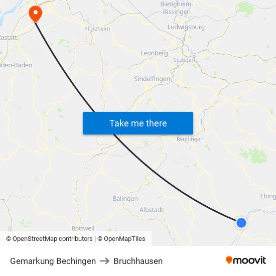 Gemarkung Bechingen to Bruchhausen map