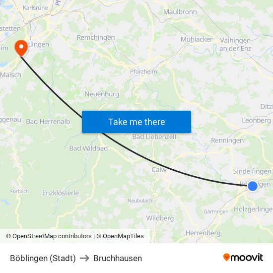 Böblingen (Stadt) to Bruchhausen map