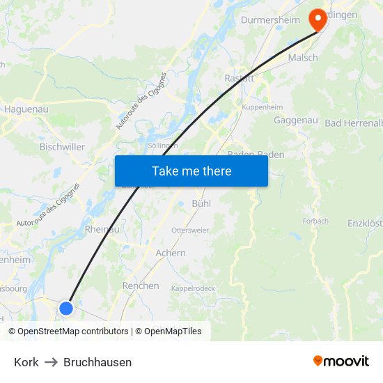 Kork to Bruchhausen map