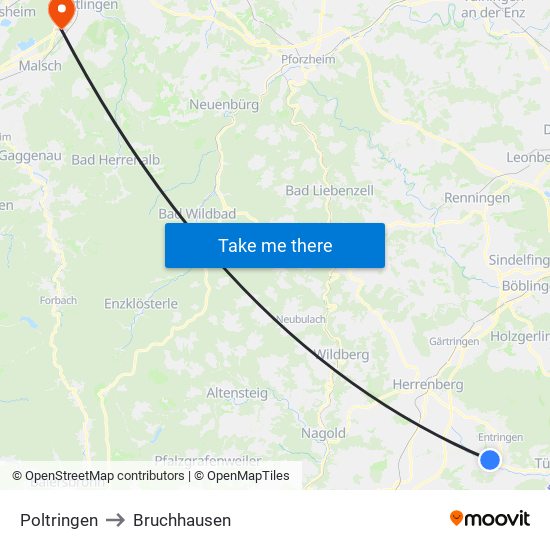 Poltringen to Bruchhausen map