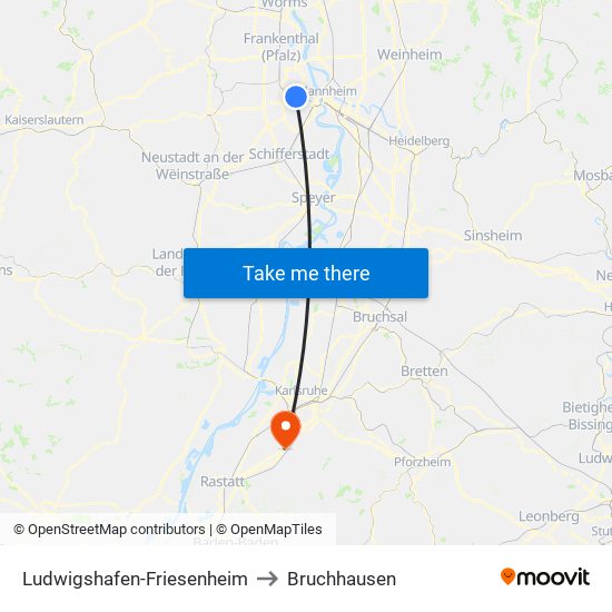 Ludwigshafen-Friesenheim to Bruchhausen map