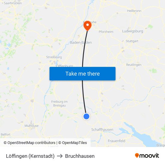 Löffingen (Kernstadt) to Bruchhausen map