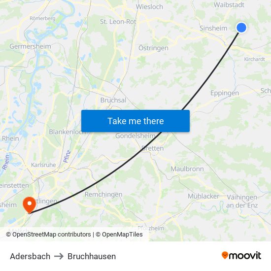 Adersbach to Bruchhausen map