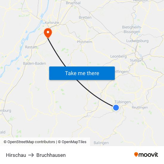 Hirschau to Bruchhausen map