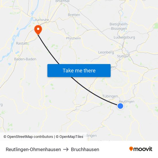 Reutlingen-Ohmenhausen to Bruchhausen map