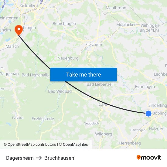 Dagersheim to Bruchhausen map