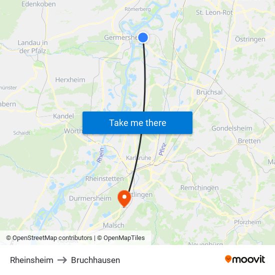 Rheinsheim to Bruchhausen map
