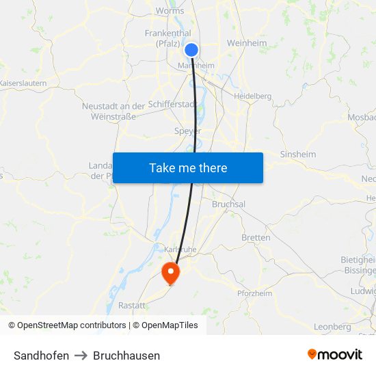 Sandhofen to Bruchhausen map