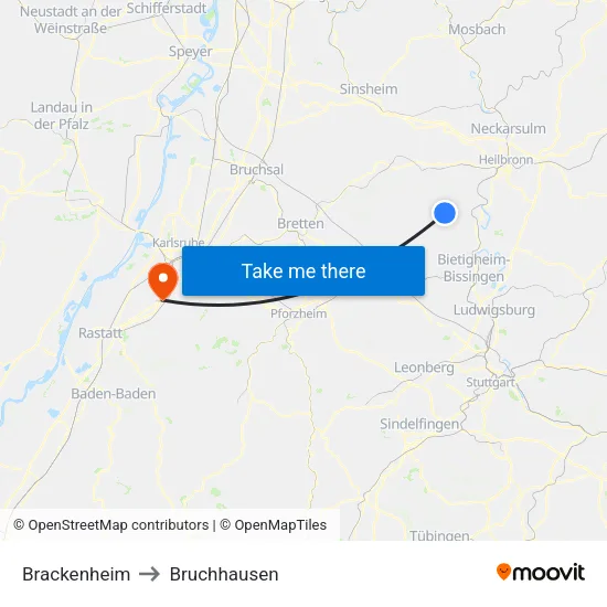 Brackenheim to Bruchhausen map