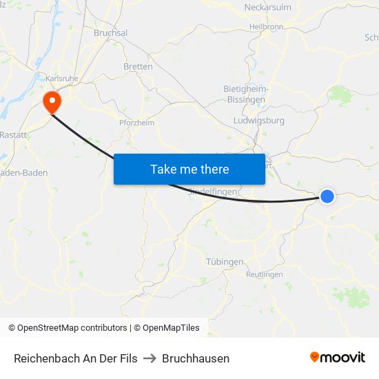 Reichenbach An Der Fils to Bruchhausen map