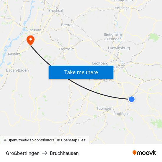 Großbettlingen to Bruchhausen map