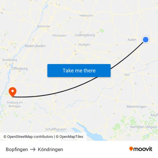 Bopfingen to Köndringen map