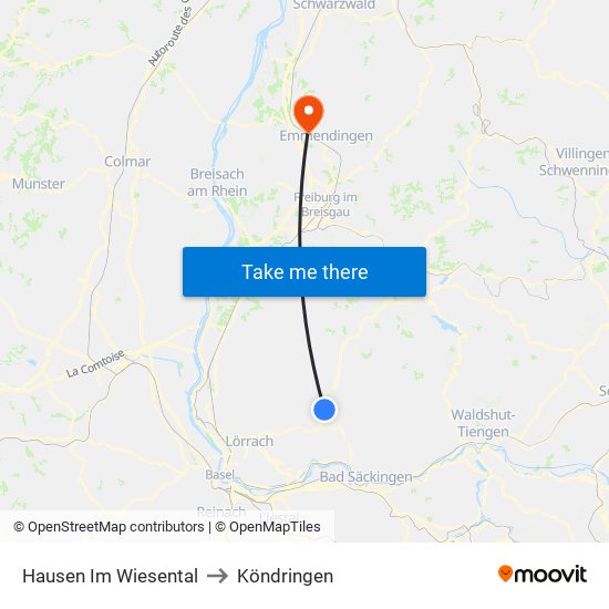 Hausen Im Wiesental to Köndringen map